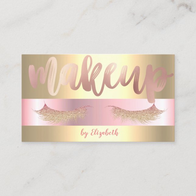 Elegant Trendy Glittery Lashes,Gold  Makeup Artist Business Card (Front)