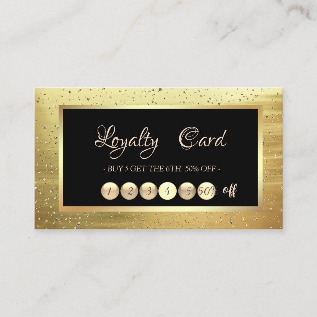 Elegant Trendy Gold Confetti  Frame Loyalty Card (Front)