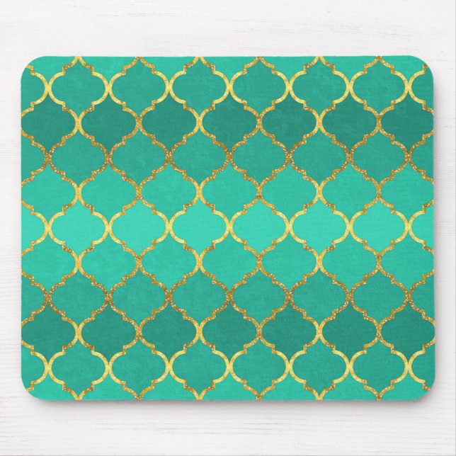 Elegant trendy gold faux glitter quatrefoil mouse mat (Front)