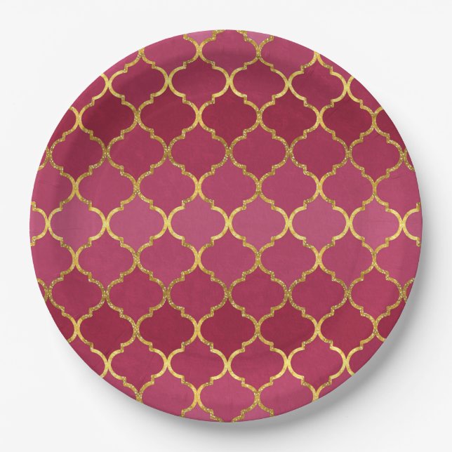 Elegant trendy gold faux glitter quatrefoil paper plate (Front)