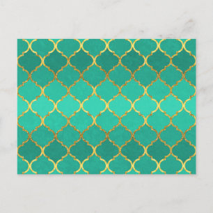 Elegant trendy gold faux glitter quatrefoil postcard