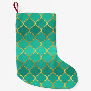 Elegant trendy gold faux glitter quatrefoil small christmas stocking