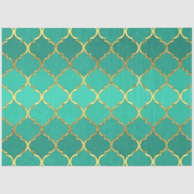 Elegant trendy gold faux glitter quatrefoil tissue paper (Front)