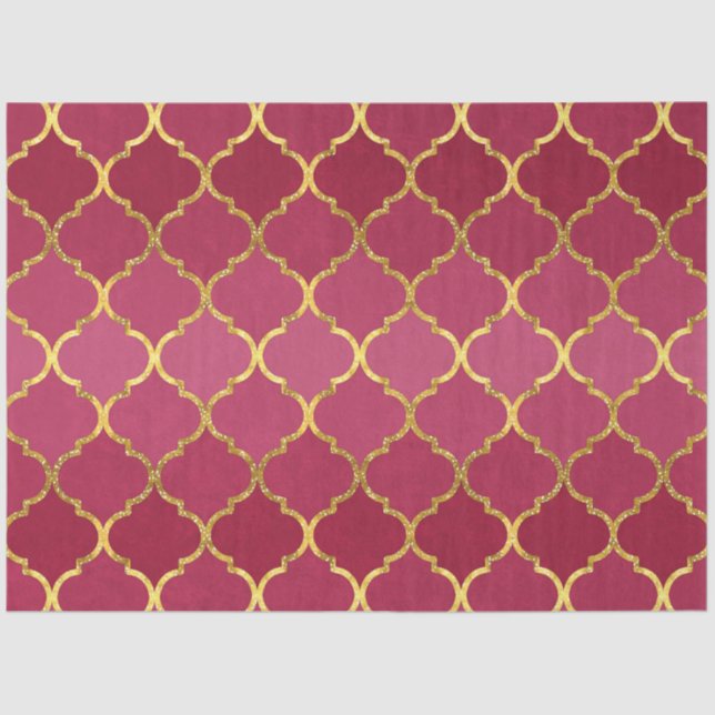 Elegant trendy gold faux glitter quatrefoil tissue paper (Front)