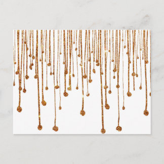Elegant trendy gold faux glitter water drops postcard