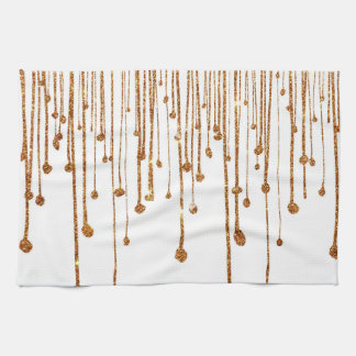 Elegant trendy gold faux glitter water drops tea towel
