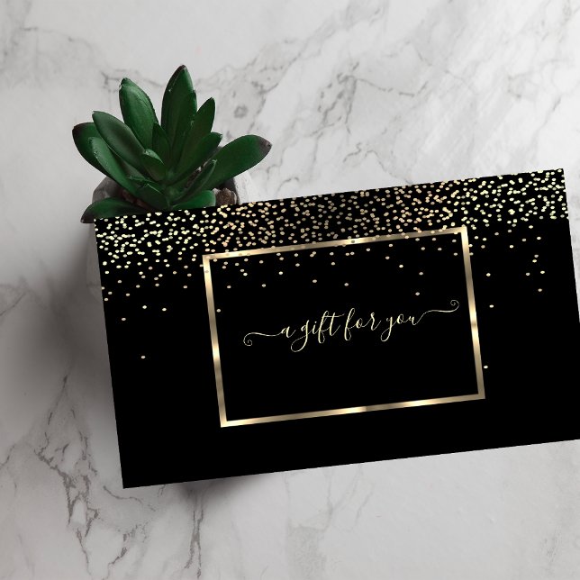 Elegant Trendy Gold Frame, Confetti Black Discount Card (Creator Uploaded)