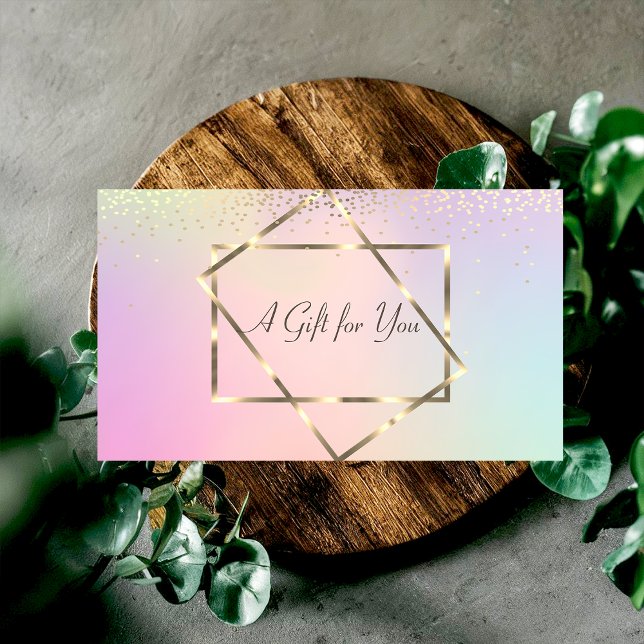 Elegant Trendy Gold Frame, Confetti Holographic Discount Card (Creator Uploaded)
