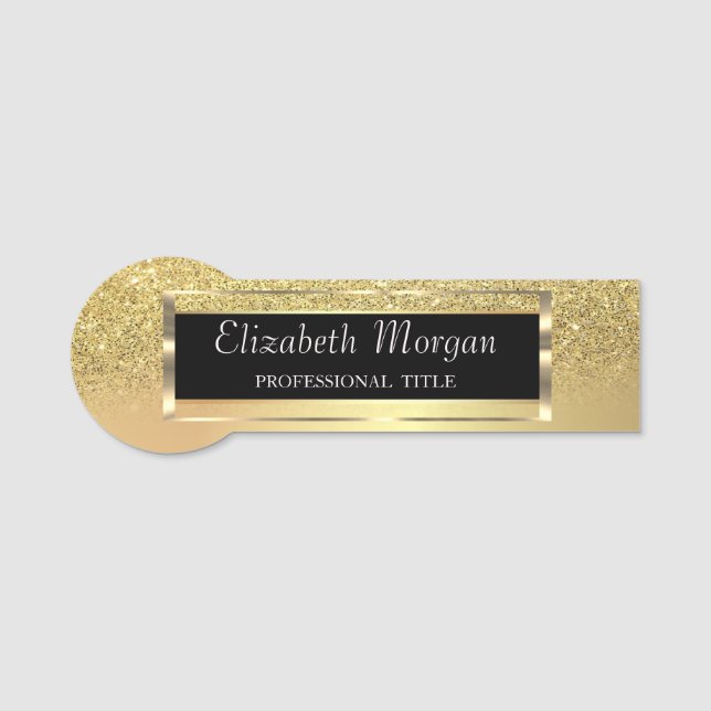 Elegant Trendy, Gold Frame, Glitter Ombre Name Tag (Front)