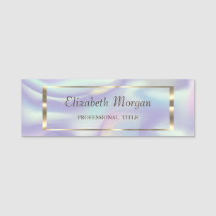 Elegant Trendy, Gold Frame Holographic Name Tag