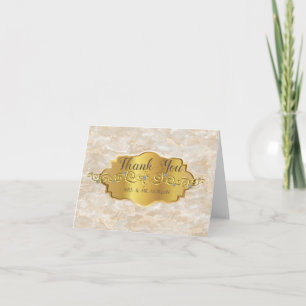 Elegant Trendy  Gold Frame, Marble Texture Thank You Card