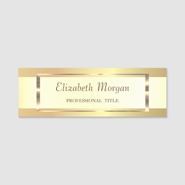 Elegant Trendy, Gold Frame,Stripe Name Tag (Front)
