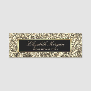 Elegant Trendy Gold Glitter, Frame Name Tag