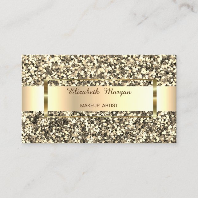 Elegant Trendy Gold  Glitter Stripe , Frame Business Card (Front)
