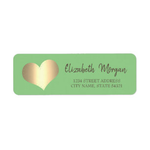 Elegant Trendy,Gold Heart,Green Address Label