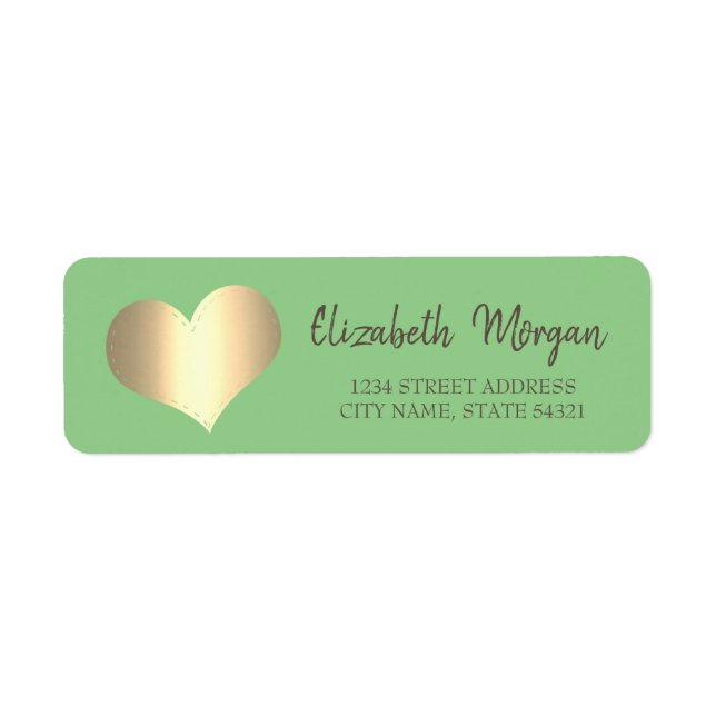 Elegant Trendy,Gold Heart,Green Address Label (Front)