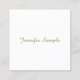 Elegant Trendy Gold Look Calligraphy Plain Modern Square Business Card