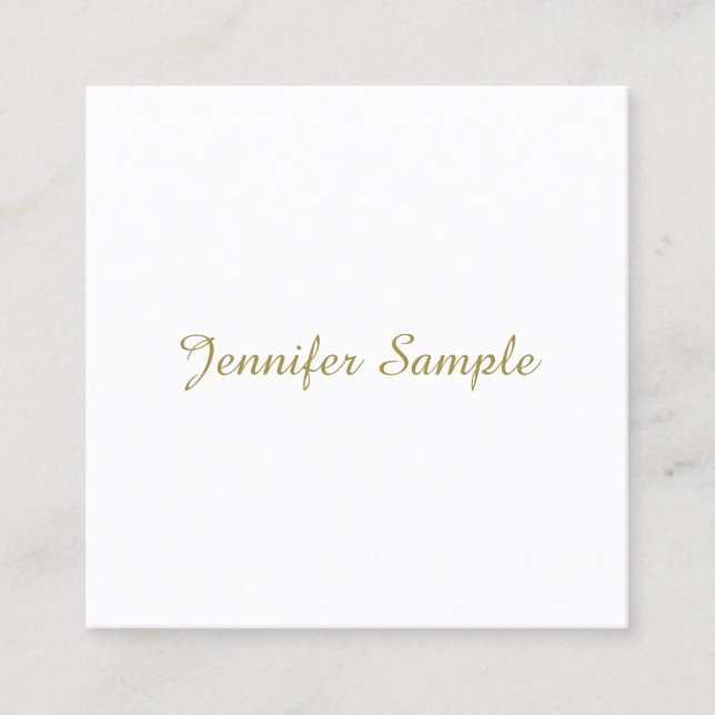Elegant Trendy Gold Look Calligraphy Plain Modern Square Business Card (Front)
