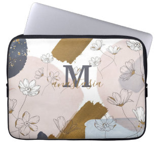 Elegant Trendy Gold Pink Lilac Monogram Laptop Sleeve