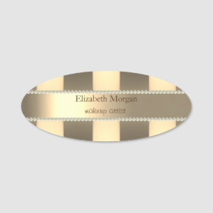 Elegant Trendy Gold Striped, Pearls Name Tag