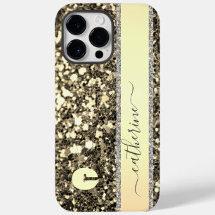 Elegant Trendy Gray Strip Glitter Monogrammed Name Case-Mate iPhone 14 Pro Max Case
