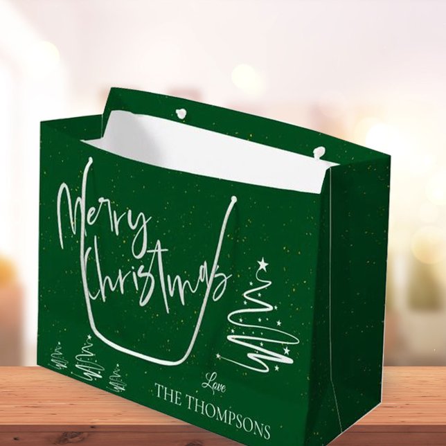 Elegant Trendy Green Abstract Tree Merry Christmas Large Gift Bag (Creator Uploaded)