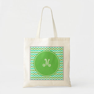 elegant, trendy green chevron zigzag  monogram tote bag