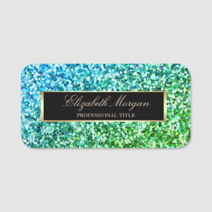 Elegant Trendy Green Glitter, Frame  Name Tag