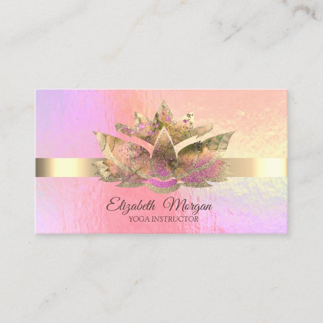 Elegant Trendy Holographic,Gold, Lotus  Business Card (Front)