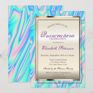 Elegant Trendy Holographic Quinceañera Invitation