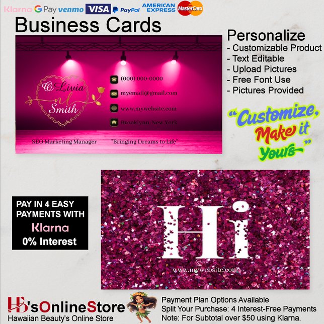 Elegant Trendy Hot Pink Gold Girly Rose Hi Glitter Business Card (Elegant Trendy Hot Pink Gold Girly Rose Hi Glitter Business Card 27.)