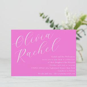 Elegant Trendy Hot Pink Script Minimal Bat Mitzvah Invitation