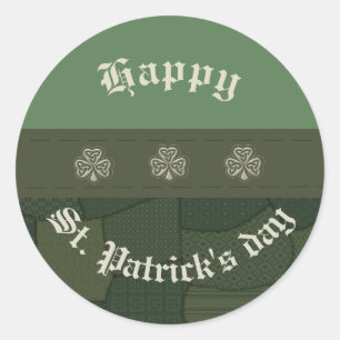 Elegant trendy lucky Irish shamrock patchwork Classic Round Sticker