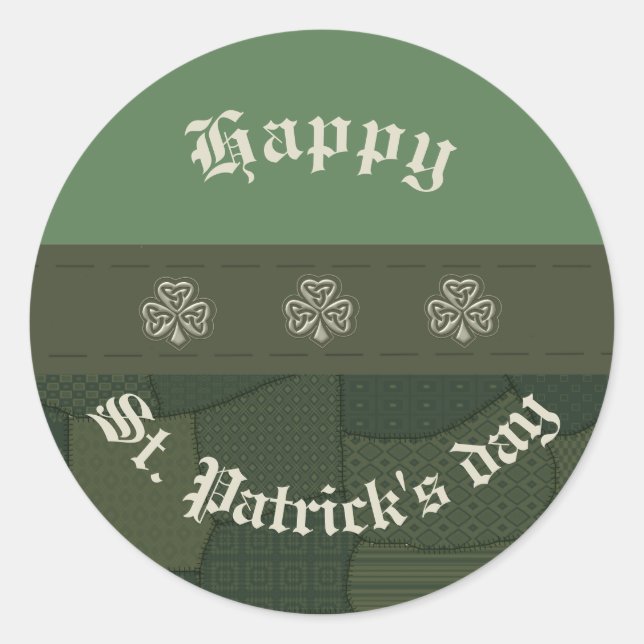 Elegant trendy lucky Irish shamrock patchwork Classic Round Sticker (Front)