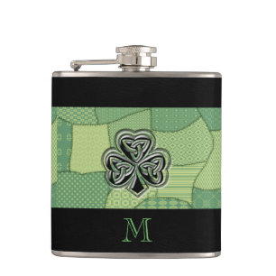 Elegant trendy lucky Irish shamrock patchwork Hip Flask