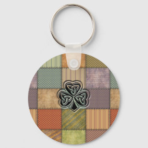 Elegant trendy lucky Irish shamrock patchwork Key Ring