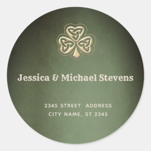 Elegant trendy lucky Irish shamrock return address Classic Round Sticker