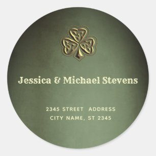 Elegant trendy lucky Irish shamrock return address Classic Round Sticker