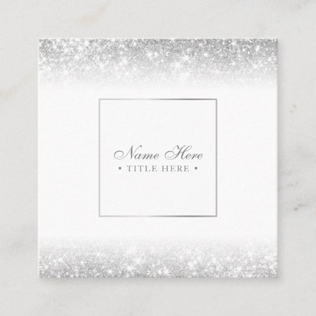 Elegant Trendy  Luxe Silver Square Business Card (Front)