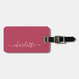 Elegant Trendy Magenta Script Name Personalised  Luggage Tag