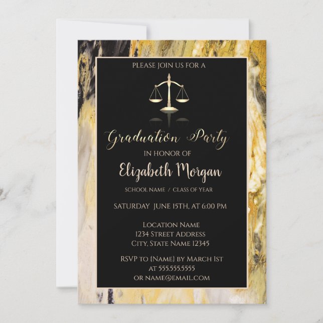 Elegant Trendy Marble Law School Graduation Party Invitation (Front)