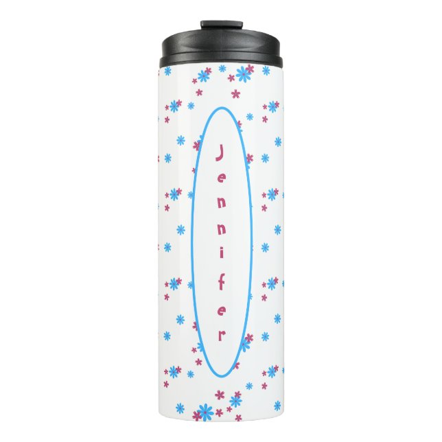 Elegant Trendy Modern Girly White Blue Template Thermal Tumbler (Front)