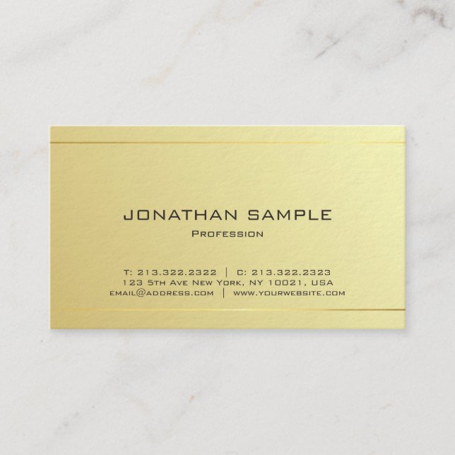 Elegant Trendy Modern Gold Look Minimalist Luxury Business Card (Front)