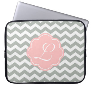 Elegant, trendy, modern grey chevron monogram laptop sleeve
