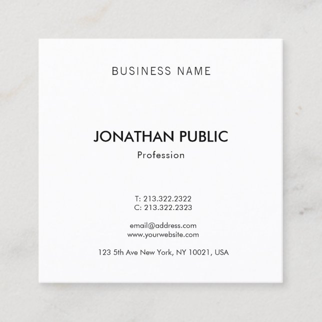 Elegant Trendy Modern Template Professional Top Square Business Card (Front)