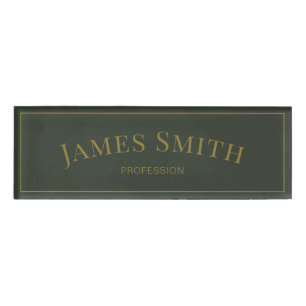 Elegant Trendy Moss Green Gold Luxury Professional Name Tag