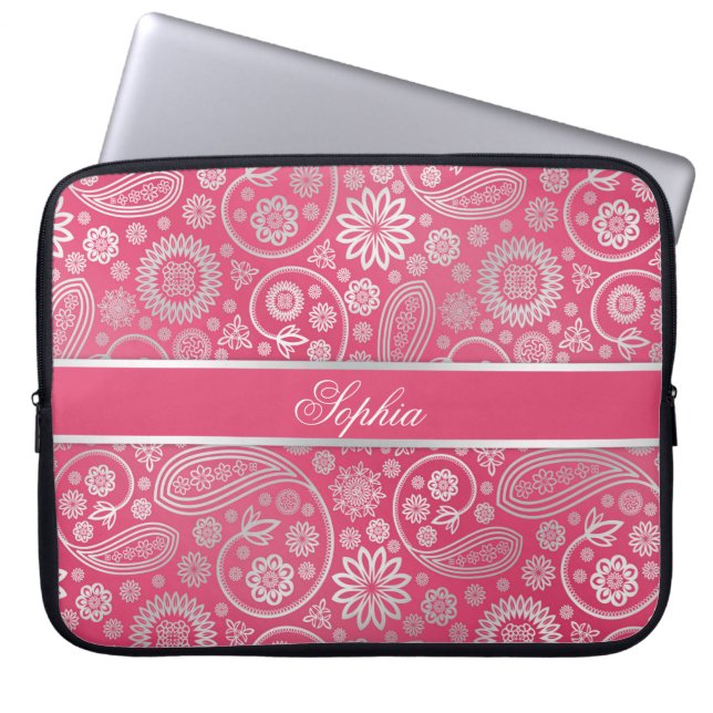 Elegant trendy paisley floral pattern illustration laptop sleeve (Front)