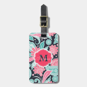 Elegant trendy paisley floral pattern illustration luggage tag