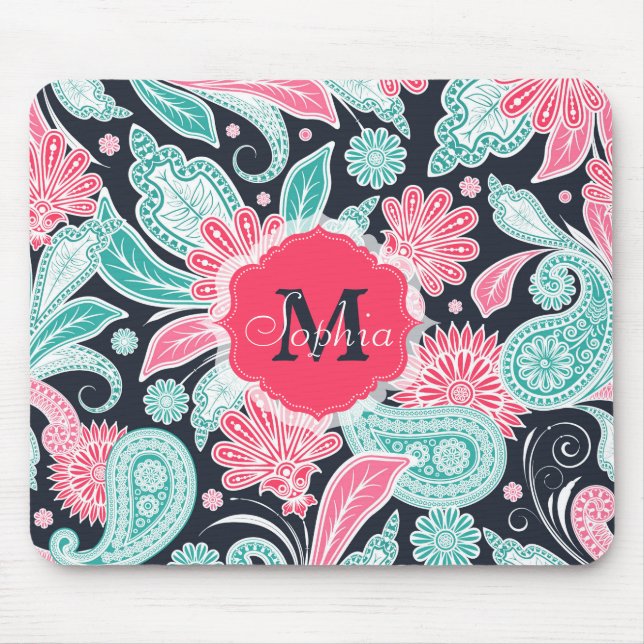 Elegant trendy paisley floral pattern illustration mouse mat (Front)
