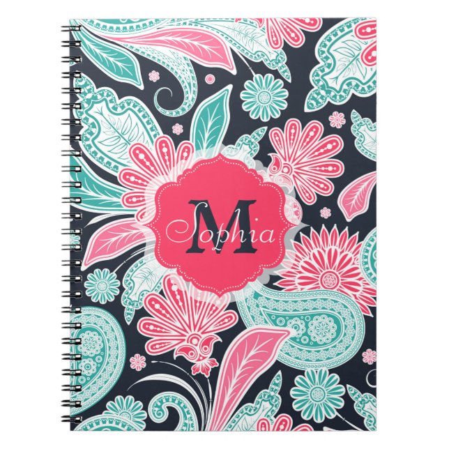 Elegant trendy paisley floral pattern illustration notebook (Front)